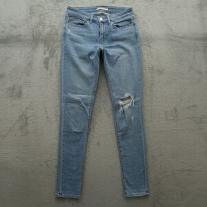 Levi's 711 Jeans Womens Size 27 Blue Low-Rise Skinny Denim 32" Inseam Distressed